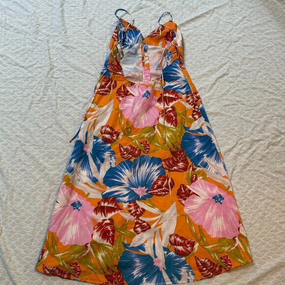 Zara Tropical Floral Linen Dress Small - Picture 6 of 7